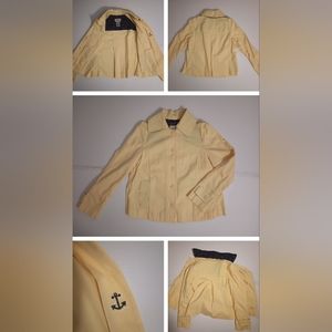 VTG L.L. Bean Women's Medium Yellow Blazer Jacket Cotton Nautical Vintage 90s